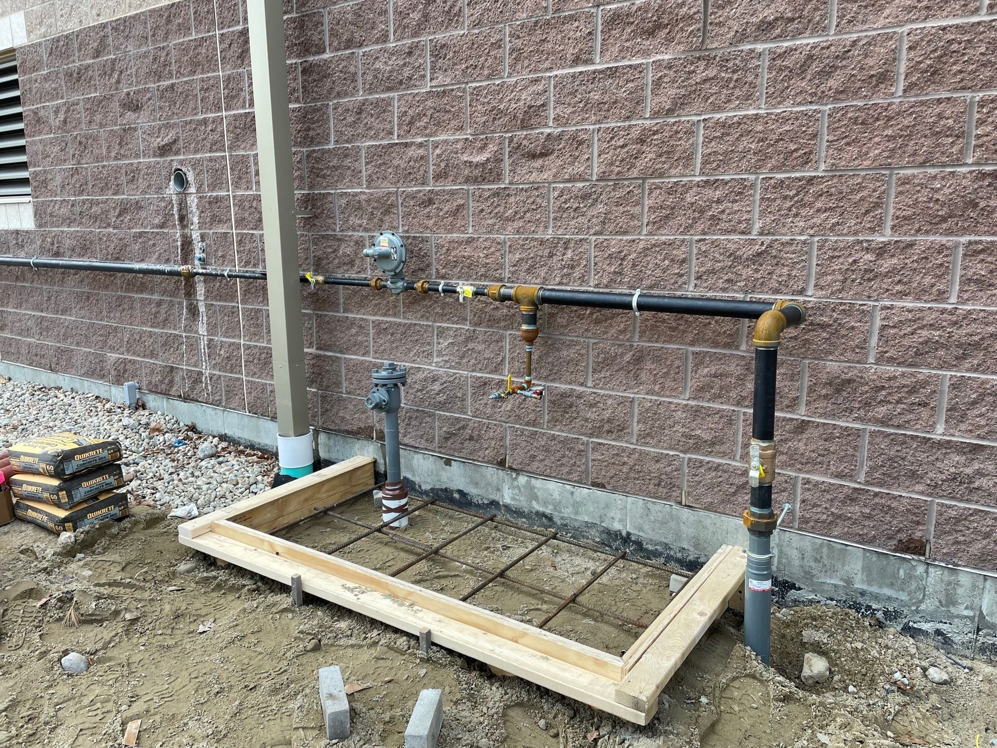 Gas Service Piping and Form Work for Gas Meter Pad